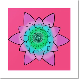 Pink/Teal Lotus flower Posters and Art